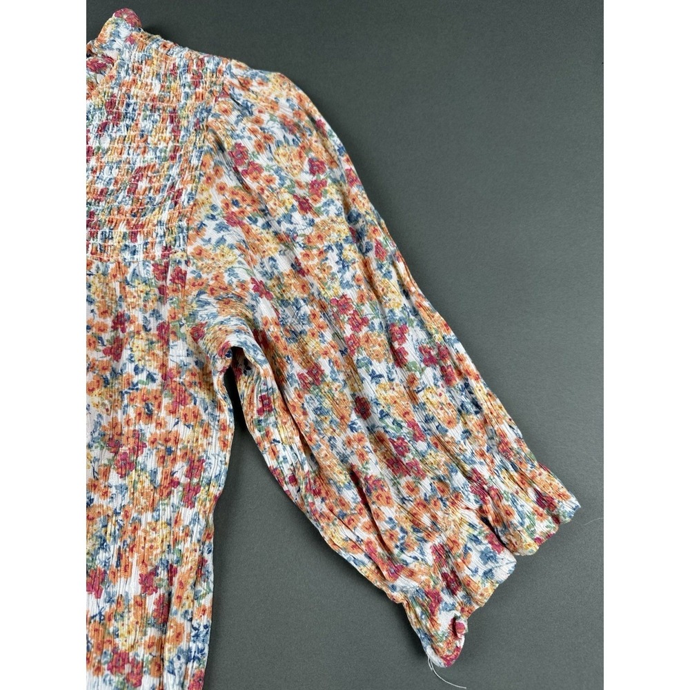 Cynthia Rowley Blouse Orange Floral Short Women's Medium Sleeve Rayon Top - Picture 5 of 10